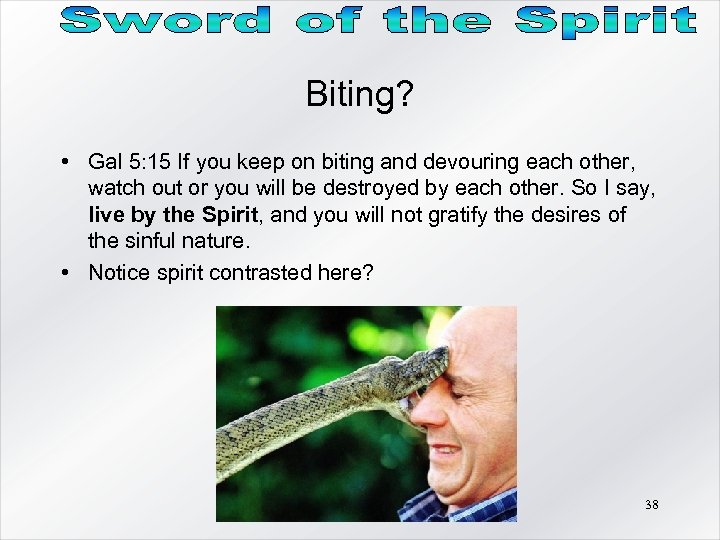 Biting? • Gal 5: 15 If you keep on biting and devouring each other,