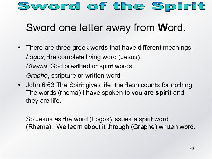 Sword one letter away from Word. • There are three greek words that have
