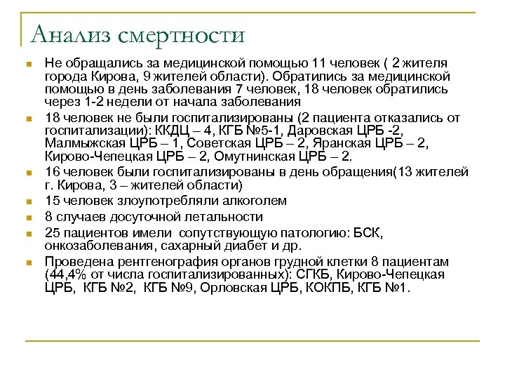 Анализ летальности в стационаре презентация