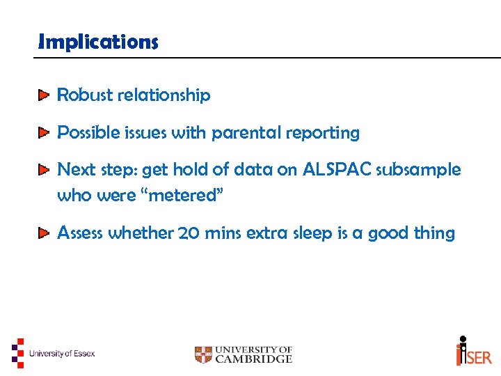 Implications Robust relationship Possible issues with parental reporting Next step: get hold of data