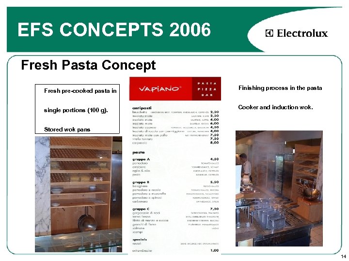 EFS CONCEPTS 2006 Fresh Pasta Concept Fresh pre-cooked pasta in Finishing process in the