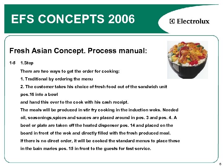 EFS CONCEPTS 2006 Fresh Asian Concept. Process manual: 1 -5 1. Step There are