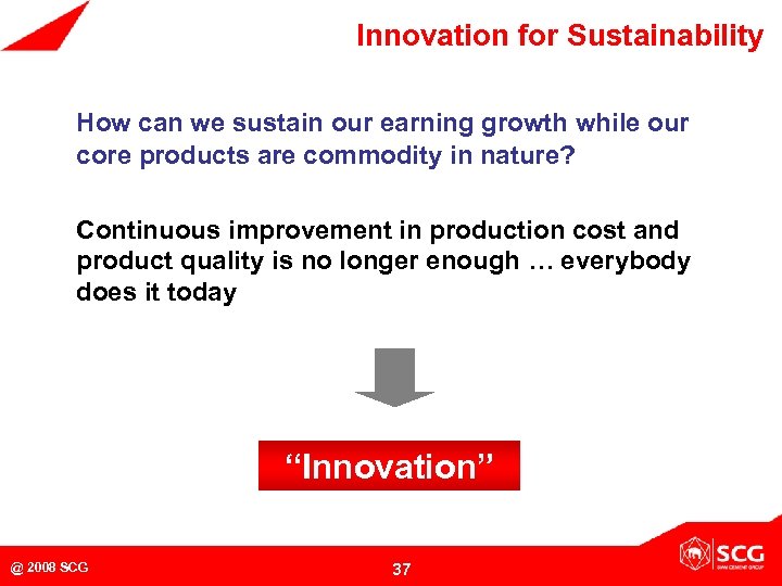 Innovation for Sustainability How can we sustain our earning growth while our core products