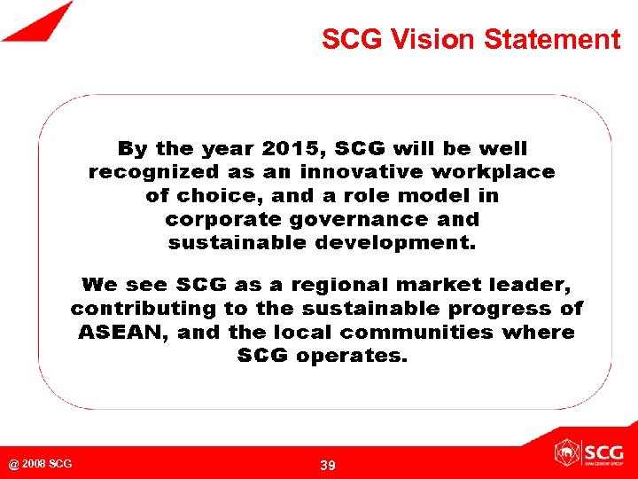 SCG Vision Statement @ 2008 SCG 39 