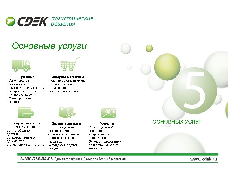Основные услуги Доставка Услуги доставки документов и грузов: Международный экспресс, Экспресс, Супер-экспресс, Магистральный экспресс