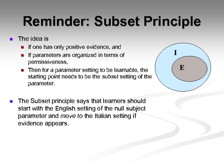 Reminder: Subset Principle n The idea is n n If one has only positive