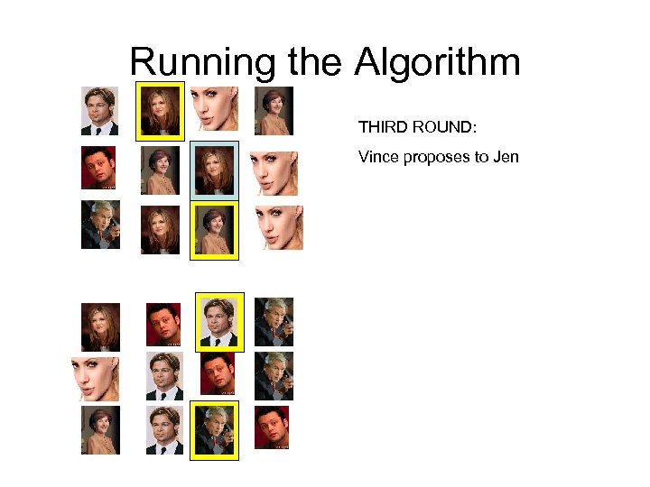 Running the Algorithm THIRD ROUND: Vince proposes to Jen 