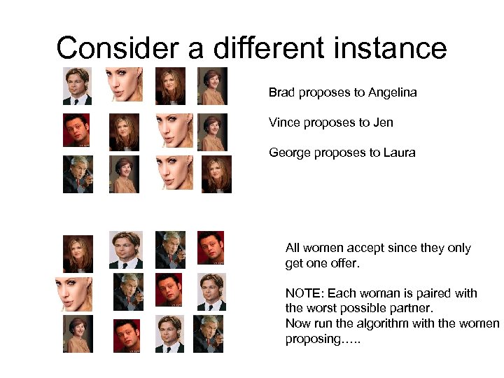 Consider a different instance Brad proposes to Angelina Vince proposes to Jen George proposes