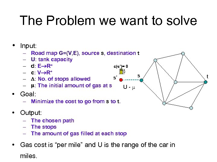 The Problem we want to solve • Input: – – – Road map G=(V,