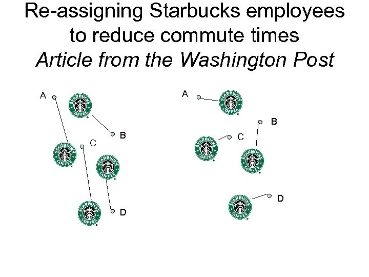 Re-assigning Starbucks employees to reduce commute times Article from the Washington Post A A