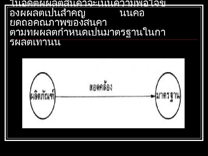 ในอดตผผลตสนคาจะเนนความพอใจข องผผลตเปนสำคญ นนคอ ยดถอคณภาพของสนคา ตามทผผลตกำหนดเปนมาตรฐานในกา รผลตเทานน 
