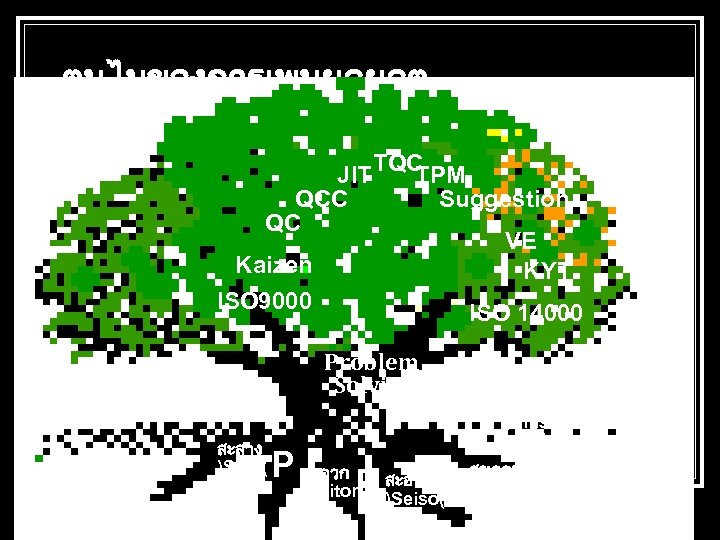 ตนไมของการเพมผลผลต JIT TQC TPM QCC Suggestion QC VE Kaizen KYT ISO 9000 ISO 14000