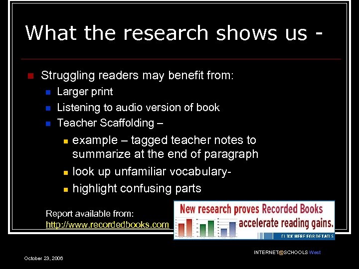 What the research shows us n Struggling readers may benefit from: n n n