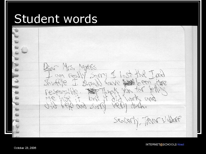 Student words INTERNET@SCHOOLS West October 23, 2006 