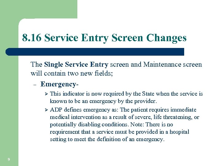 8. 16 Service Entry Screen Changes The Single Service Entry screen and Maintenance screen