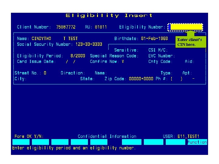 Enter client’s CIN here. 26 