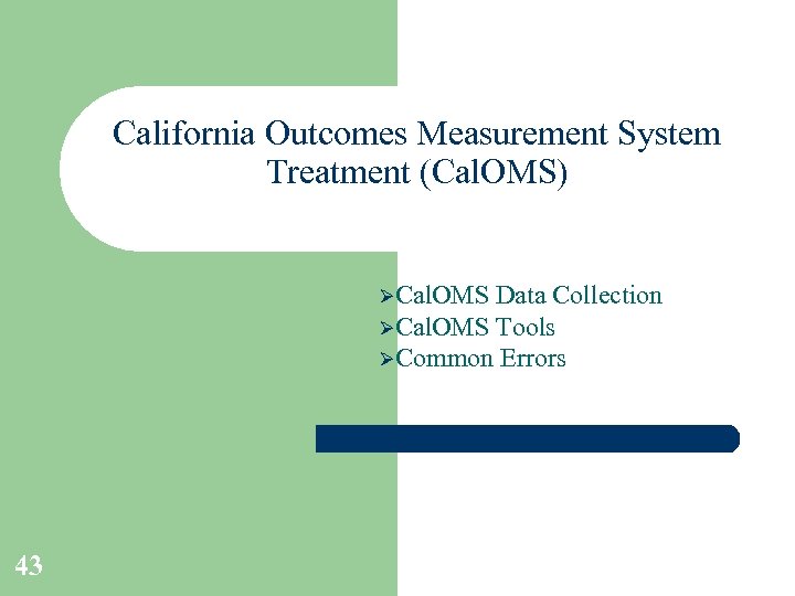 California Outcomes Measurement System Treatment (Cal. OMS) ØCal. OMS Data Collection ØCal. OMS Tools