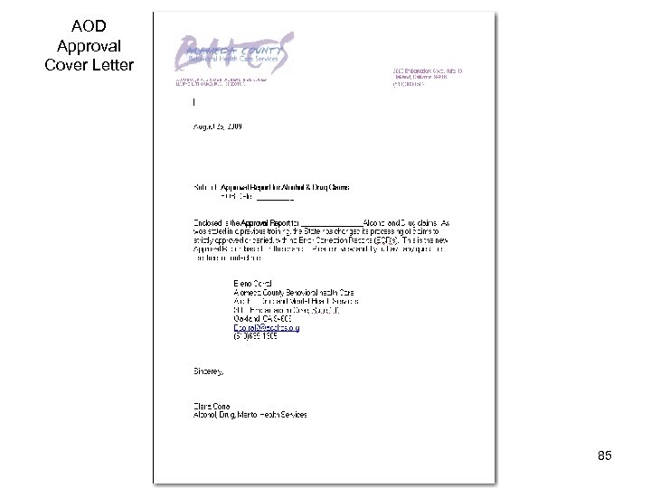 AOD Approval Cover Letter 85 