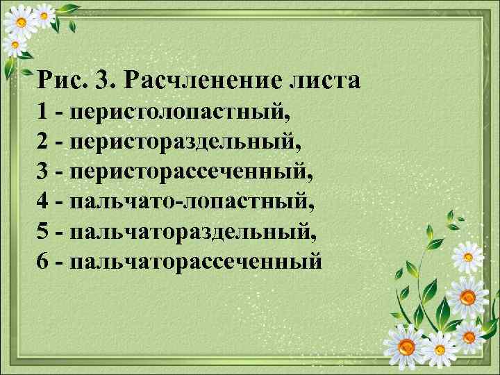 Рис. 3. Расчленение листа 1 перистолопастный, 2 перистораздельный, 3 перисторассеченный, 4 пальчато лопастный, 5