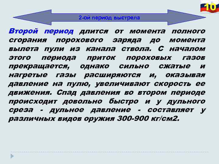 10 2 -ой период выстрела Второй период длится от момента полного сгорания порохового заряда