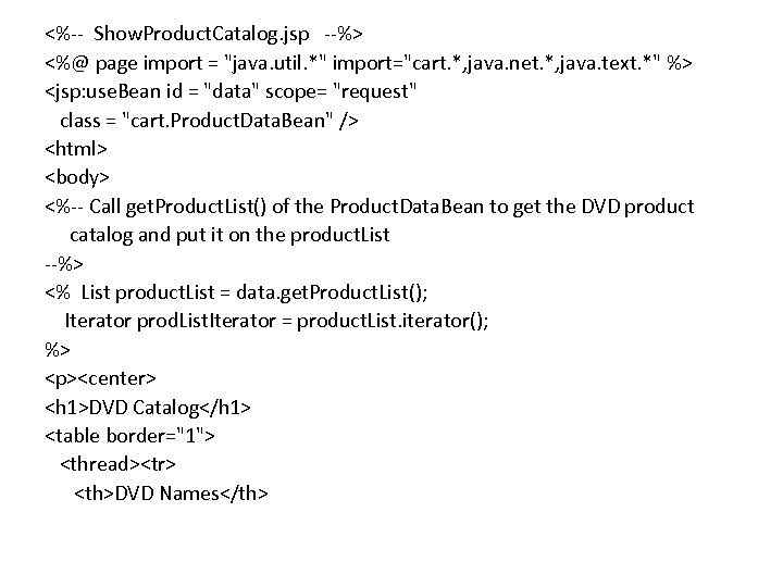 <%-- Show. Product. Catalog. jsp --%> <%@ page import = "java. util. *" import="cart.