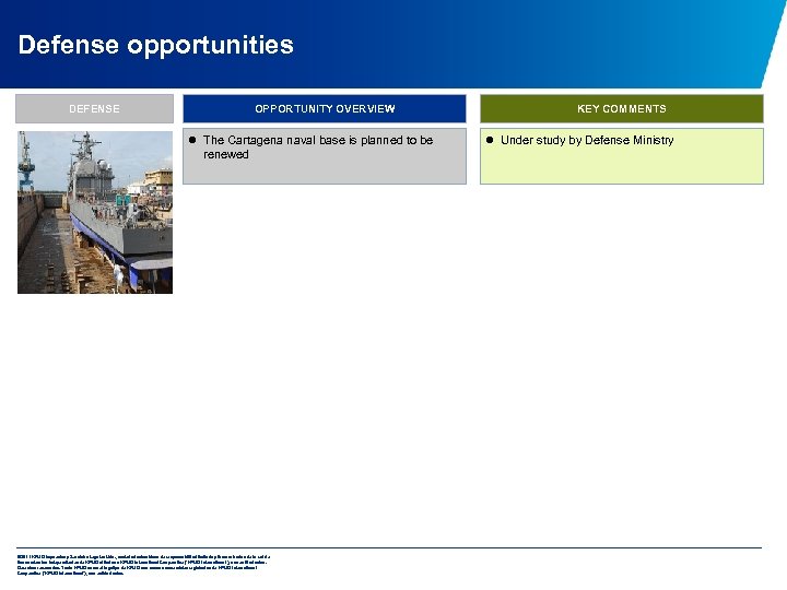 Defense opportunities DEFENSE OPPORTUNITY OVERVIEW l The Cartagena naval base is planned to be