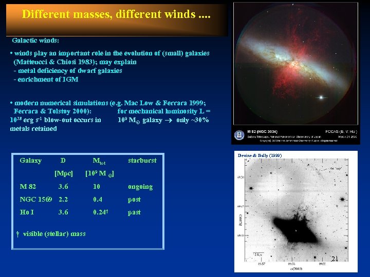 Different masses, different winds. . Galactic winds: • winds play an important role in