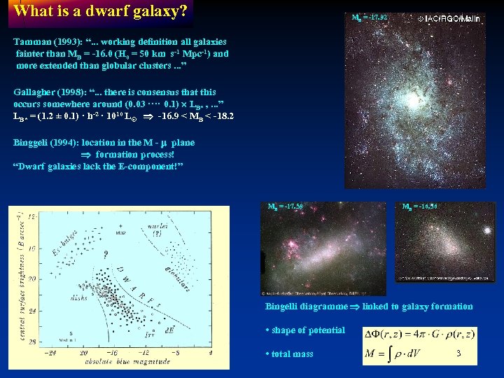 What is a dwarf galaxy? MB = -17. 92 Tamman (1993): “. . .