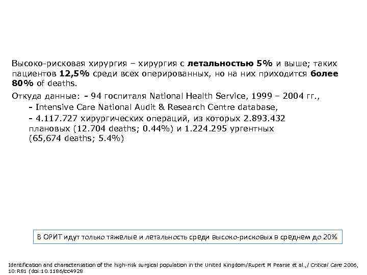 Высоко-рисковая хирургия – хирургия с летальностью 5% и выше; таких пациентов 12, 5% среди