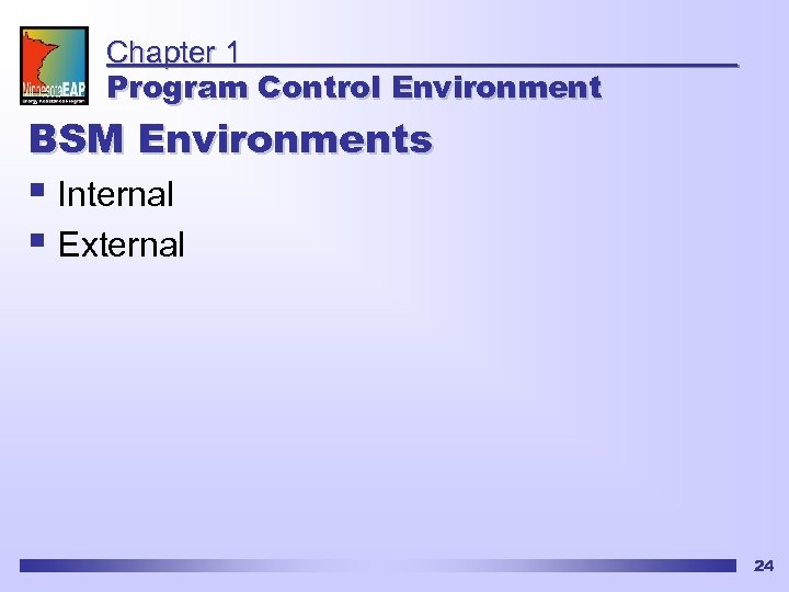 Chapter 1 Program Control Environment BSM Environments § Internal § External 24 