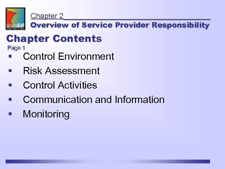 Chapter 2 Overview of Service Provider Responsibility Chapter Contents Page 1 § § §