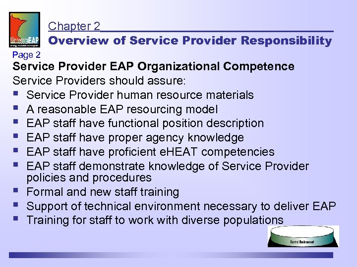 Chapter 2 Overview of Service Provider Responsibility Page 2 Service Provider EAP Organizational Competence