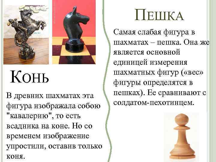 ПЕШКА КОНЬ В древних шахматах эта фигура изображала собою 