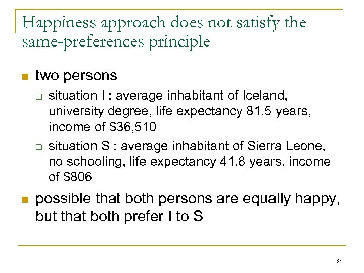 Happiness approach does not satisfy the same-preferences principle n two persons q q n