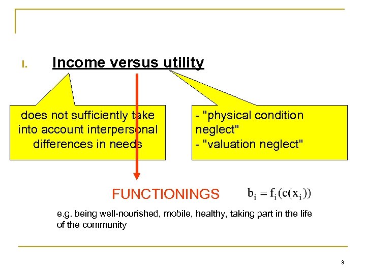 I. Income versus utility does not sufficiently take into account interpersonal differences in needs