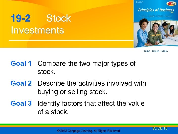 19 -2 Stock Investments Goal 1 Compare the two major types of stock. Goal