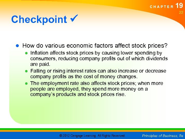 CHAPTER 19 22 Checkpoint ● How do various economic factors affect stock prices? ●