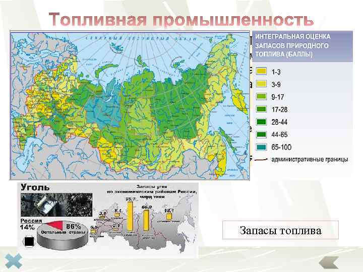 Топливная промышленность занимается добычей и переработкой топлива. Имеет собственную базу и является базой для