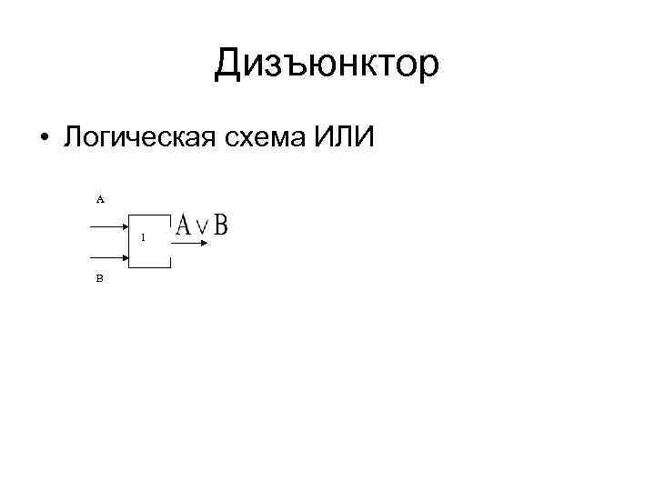 Дизъюнктор • Логическая схема ИЛИ A 1 B 