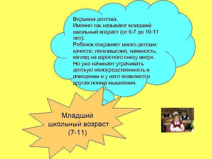 Вершина детства. Именно так называют младший школьный возраст (от 6 -7 до 10 -11