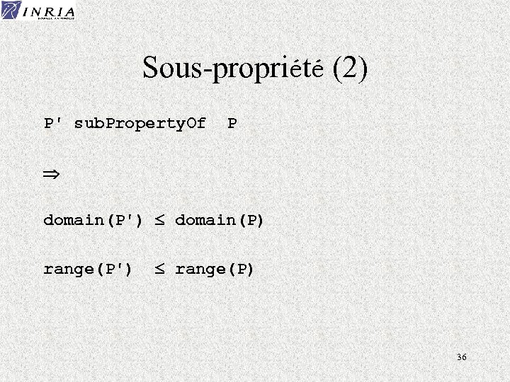 Sous-propriété (2) P' sub. Property. Of P domain(P') domain(P) range(P') range(P) 36 