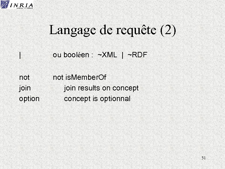 Langage de requête (2) | ou booléen : ~XML | ~RDF not join option