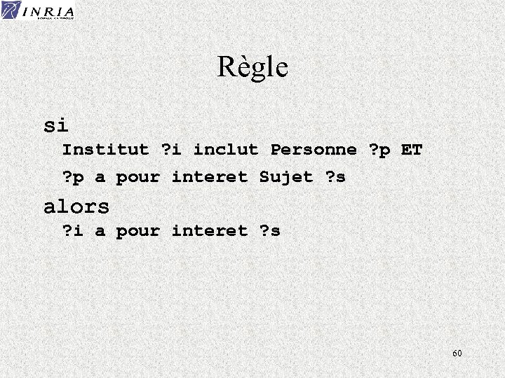 Règle si Institut ? i inclut Personne ? p ET ? p a pour
