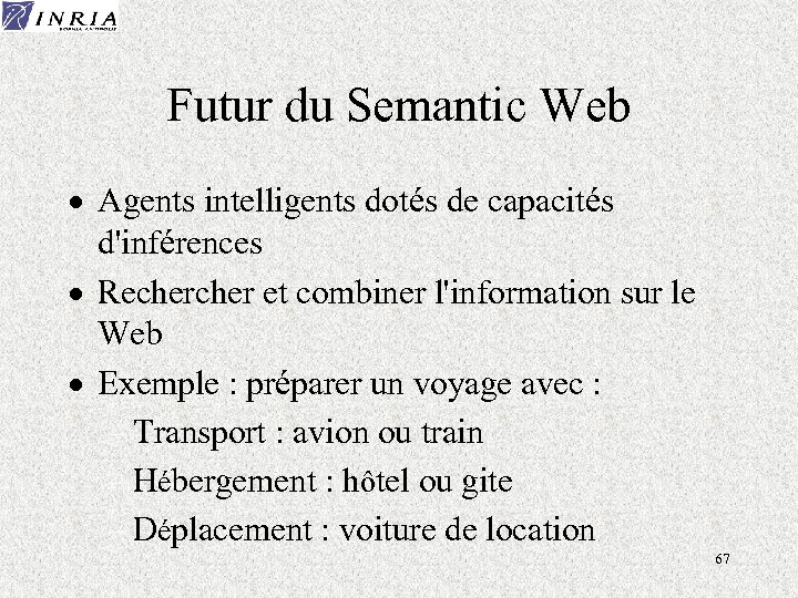 Futur du Semantic Web · Agents intelligents dotés de capacités d'inférences · Recher et