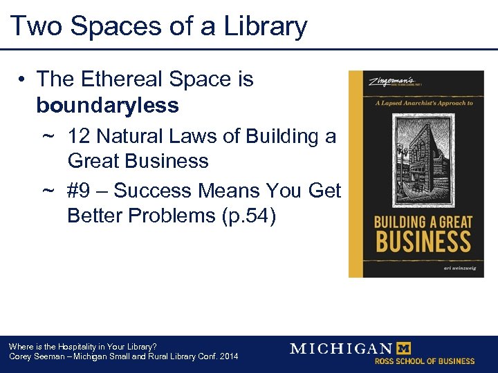 Two Spaces of a Library • The Ethereal Space is boundaryless ~ 12 Natural