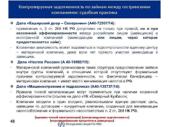 Контролируемая задолженность по займам между сестринскими компаниями: судебная практика v Дело «Каширский двор –