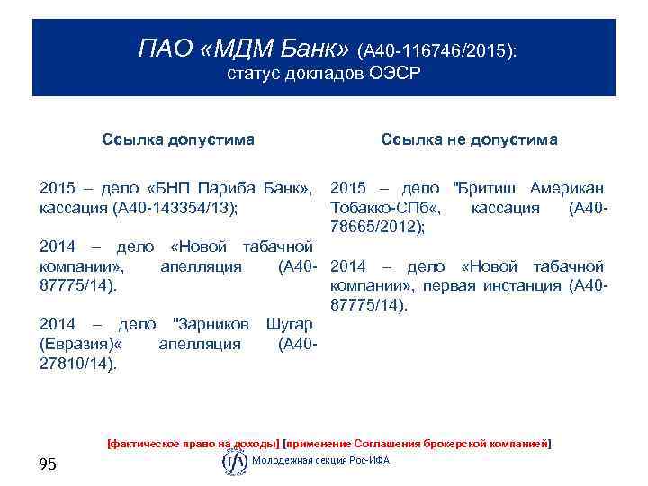  ПАО «МДМ Банк» (А 40 116746/2015): статус докладов ОЭСР 1 Ссылка допустима Ссылка