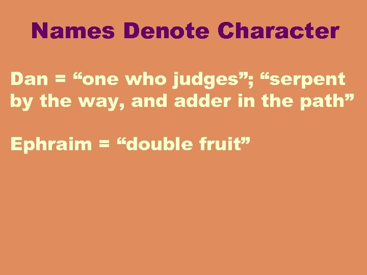Names Denote Character Dan = “one who judges”; “serpent by the way, and adder