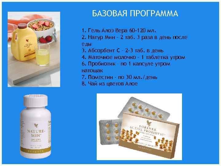 БАЗОВАЯ ПРОГРАММА 1. Гель Алоэ Вера 60 -120 мл. 2. Натур Мин – 2