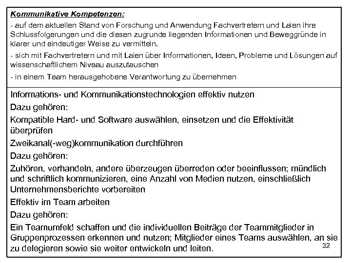 Kommunikative Kompetenzen: - auf dem aktuellen Stand von Forschung und Anwendung Fachvertretern und Laien